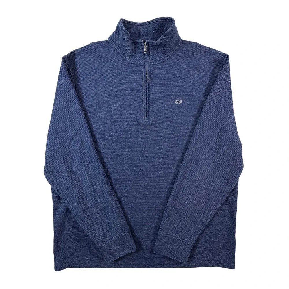 Vineyard‎ Vines Mens XL Quarter Zip Pullover Navy Blue Heathered Pique Sweater